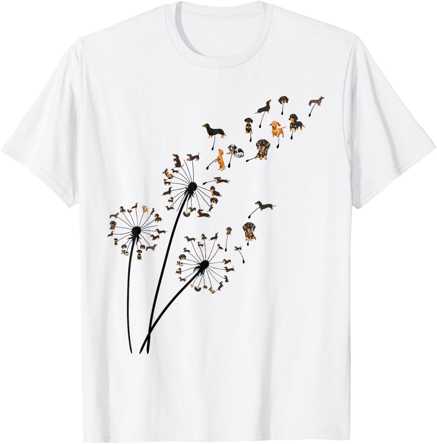 Dachshund Dandelion Flower Fly Funny Cute Dog Lover women T-Shirt - T-Shirt | White