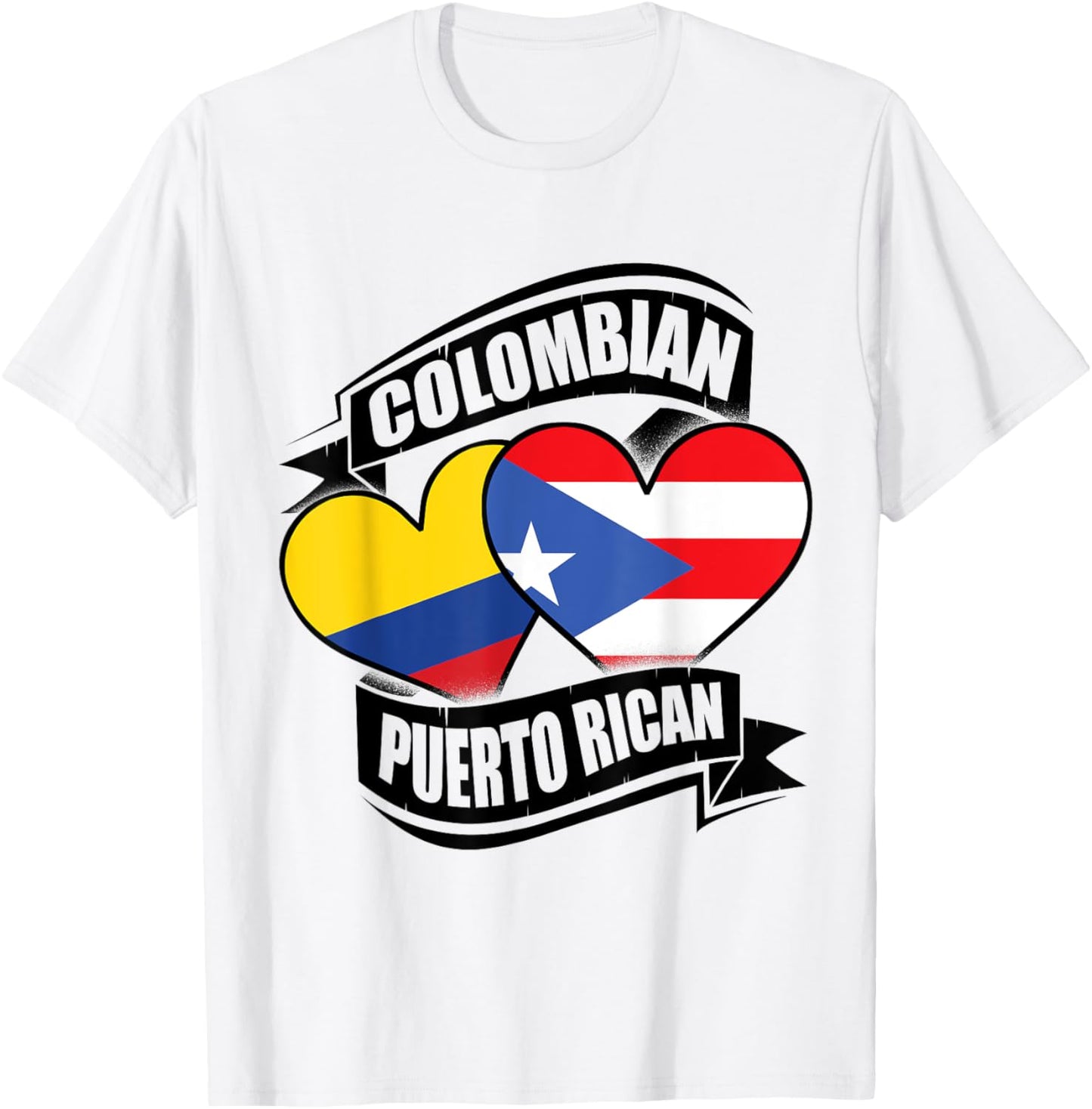 Colombian Puerto Rican Hearts Colombia Puerto Rico Flags T-Shirt - T-Shirt | White