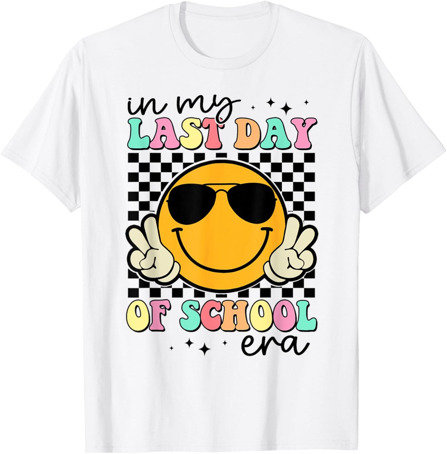 In My Last Day Of School Era Retro Smile Teacher Kids T-Shirt - T-Shirt | White