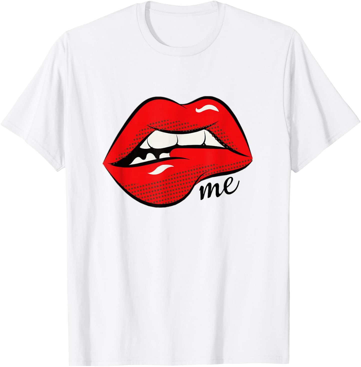 Bites Me Lip Biting Sexy Lips Pattern Funny Idiom T-Shirt - T-Shirt | White