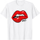 Bites Me Lip Biting Sexy Lips Pattern Funny Idiom T-Shirt - T-Shirt | White