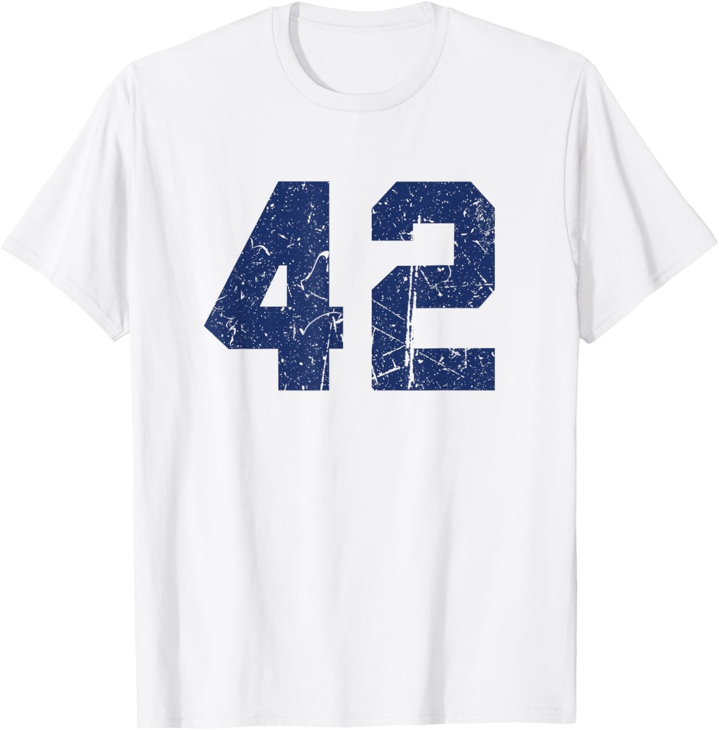 Vintage Number #42 Blue Varsity Number T-Shirt - T-Shirt | White