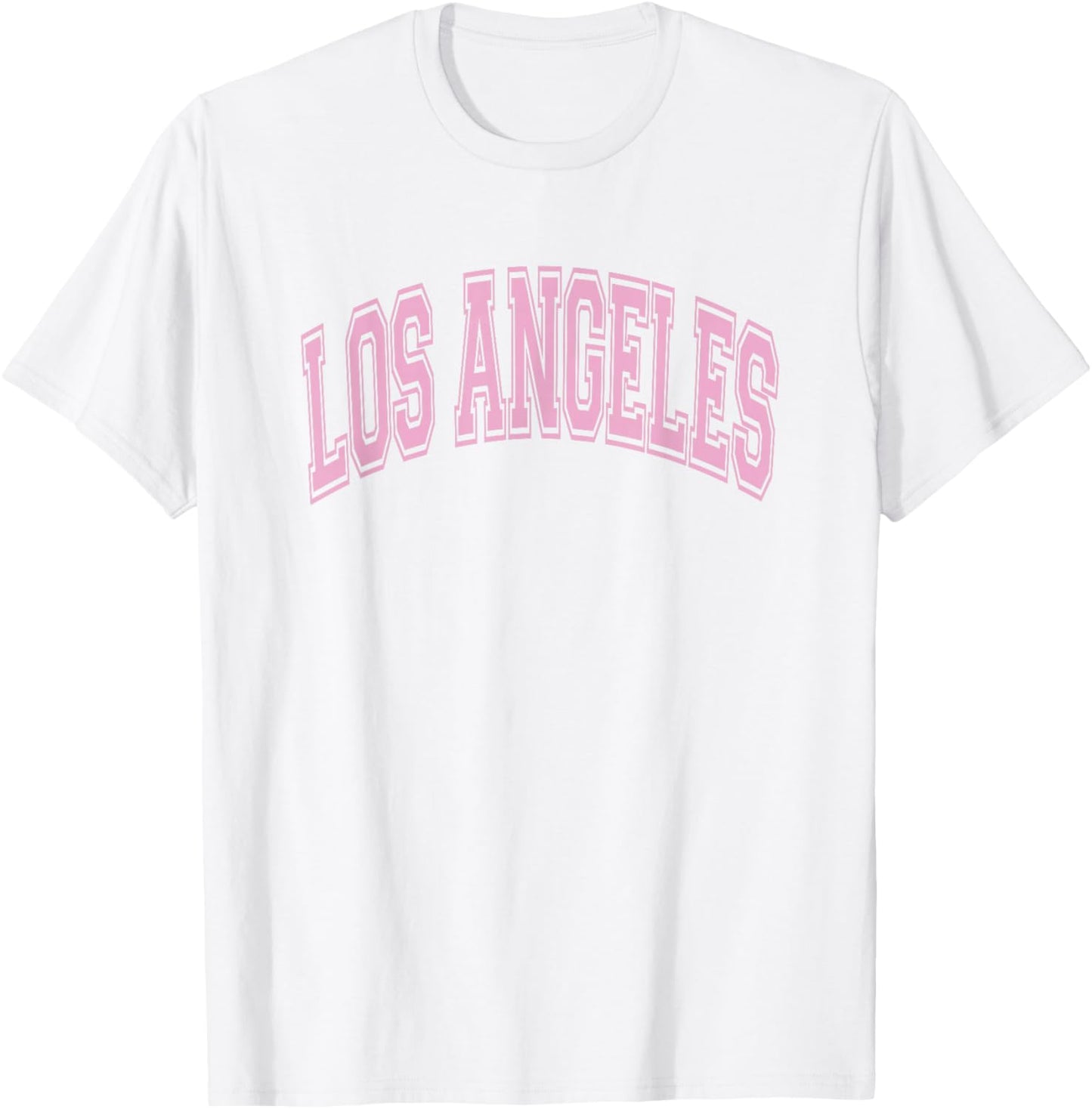 Los Angeles Arched Style Text White with Pink Print T-Shirt - T-Shirt | White