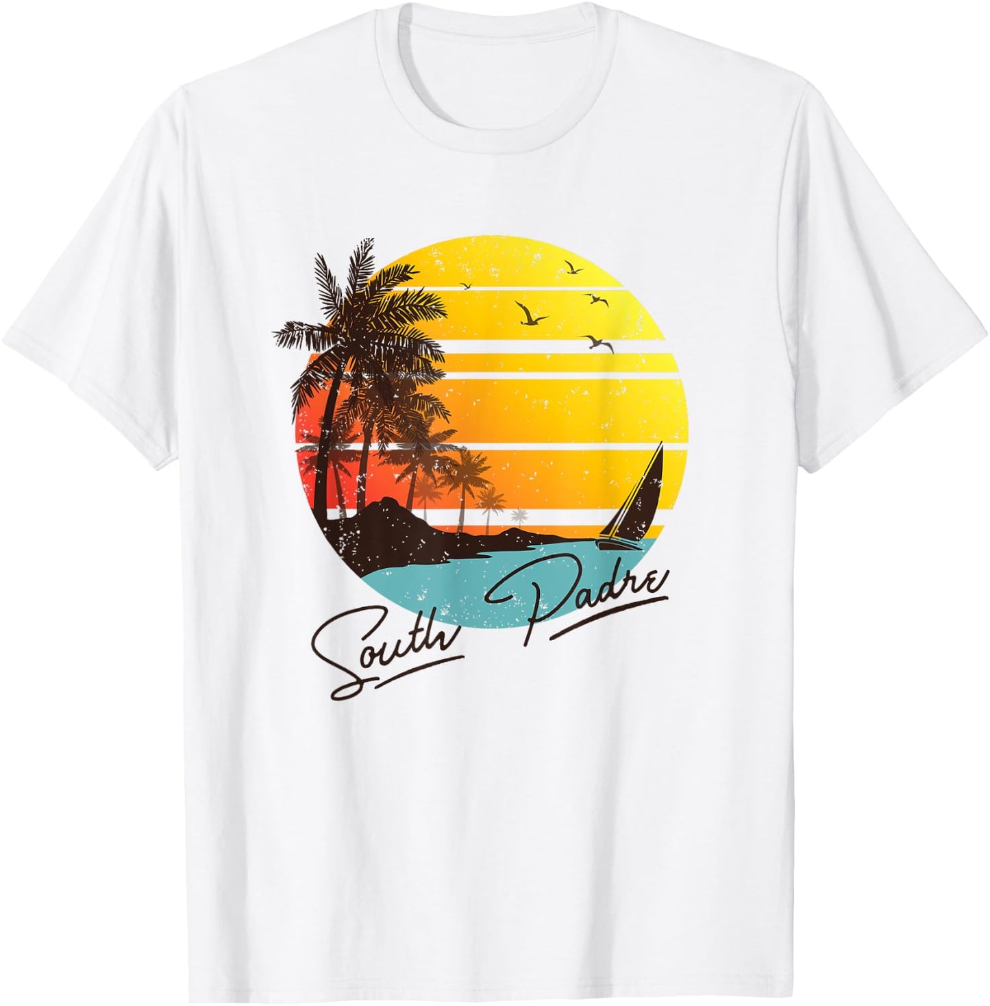 South Padre Island Texas Retro Summer Tropical Beach T-Shirt - T-Shirt | White