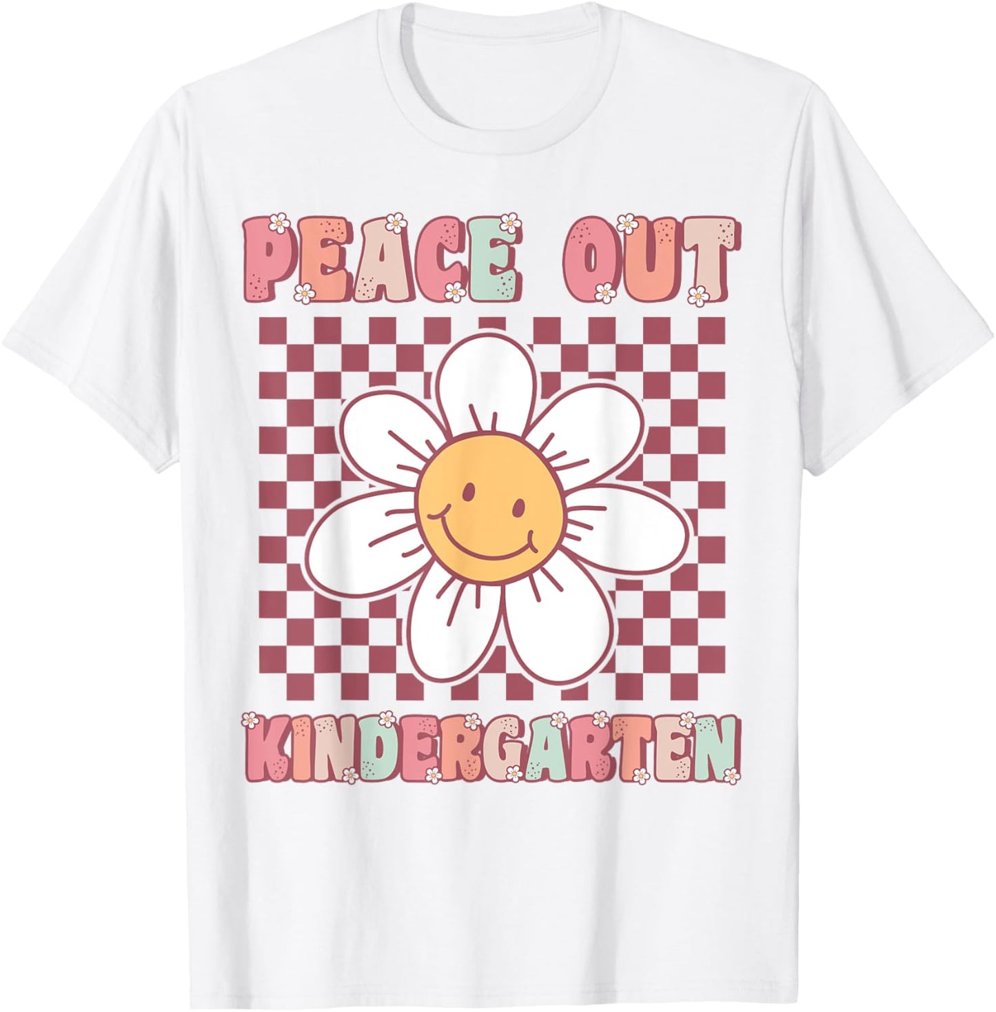 Peace Out Kindergarten Cute Groovy Last Day of Kindergarten T-Shirt - T-Shirt | White
