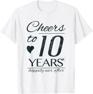 Cheers To 10 Years Married Couples 10th Wedding Anniversary T-Shirt - T-Shirt | White