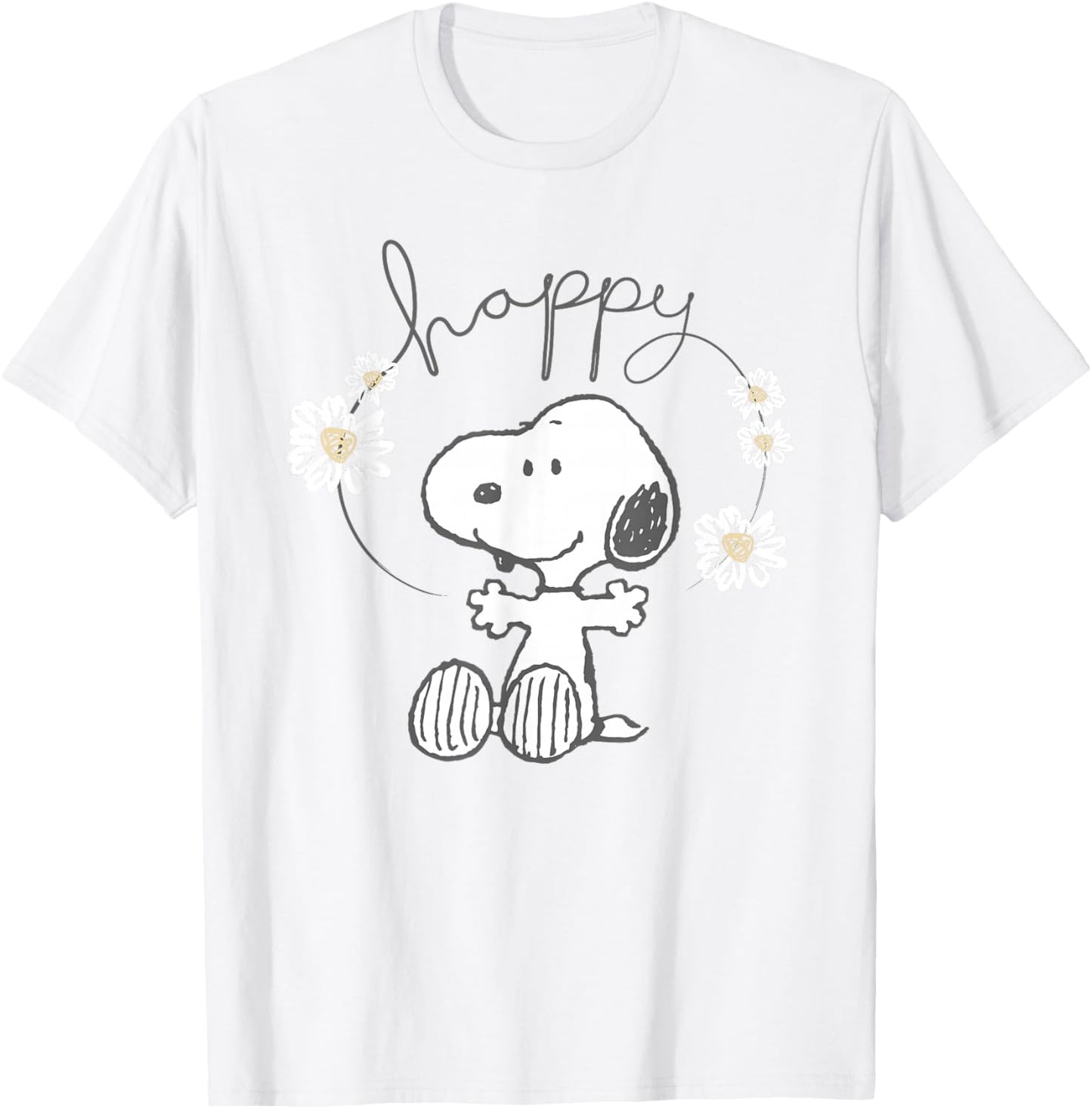 Peanuts Snoopy Happy Surrounded By Daisies T-Shirt - T-Shirt | White