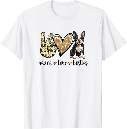 Peace Love Boston Terrier Dog Lover Men Women Girls Kids T-Shirt - T-Shirt | White