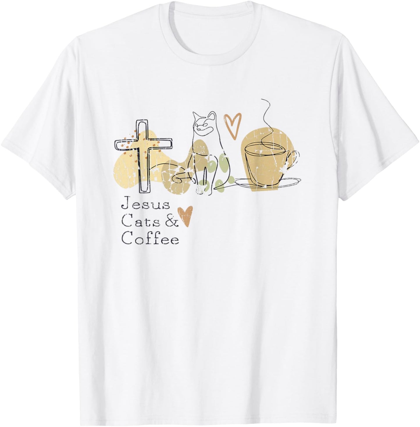 Jesus Cats And Coffee Minimalist Graphic Design T-Shirt - T-Shirt | White