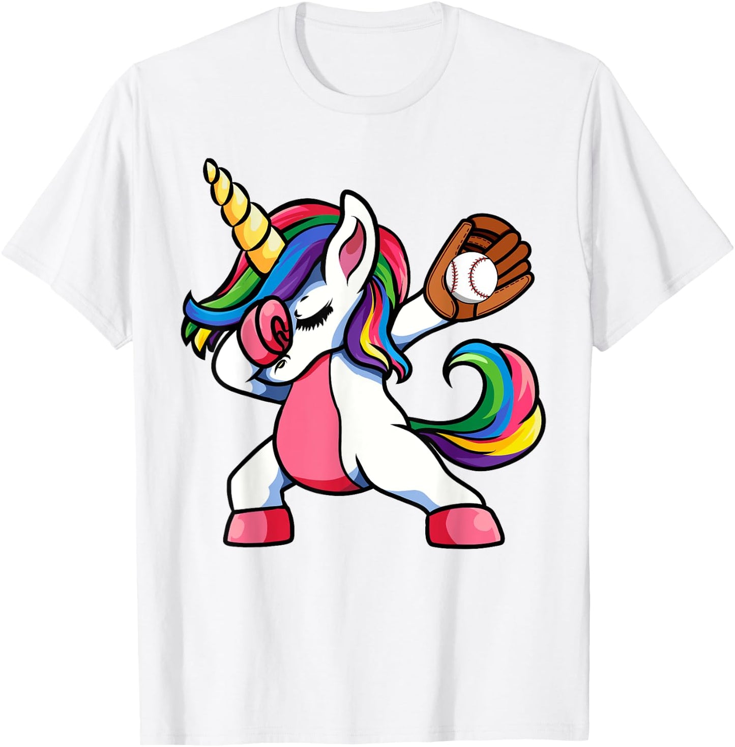 Girls Funny Dabbing Baseball Unicorn Apparel, Youth Dab T-Shirt - T-Shirt | White