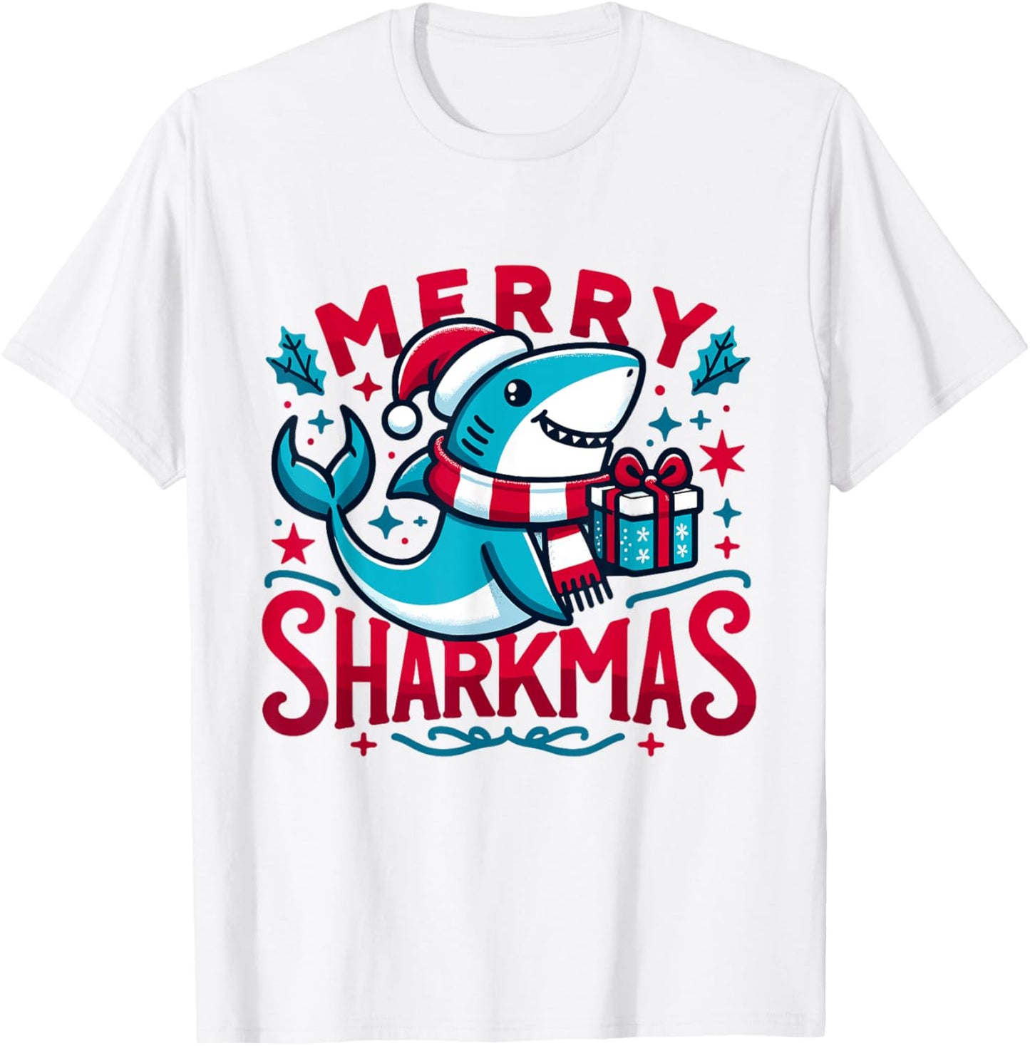 Merry Sharkmas Cute Shark Christmas Pajamas Boys Girl Winte T-Shirt - T-Shirt | White