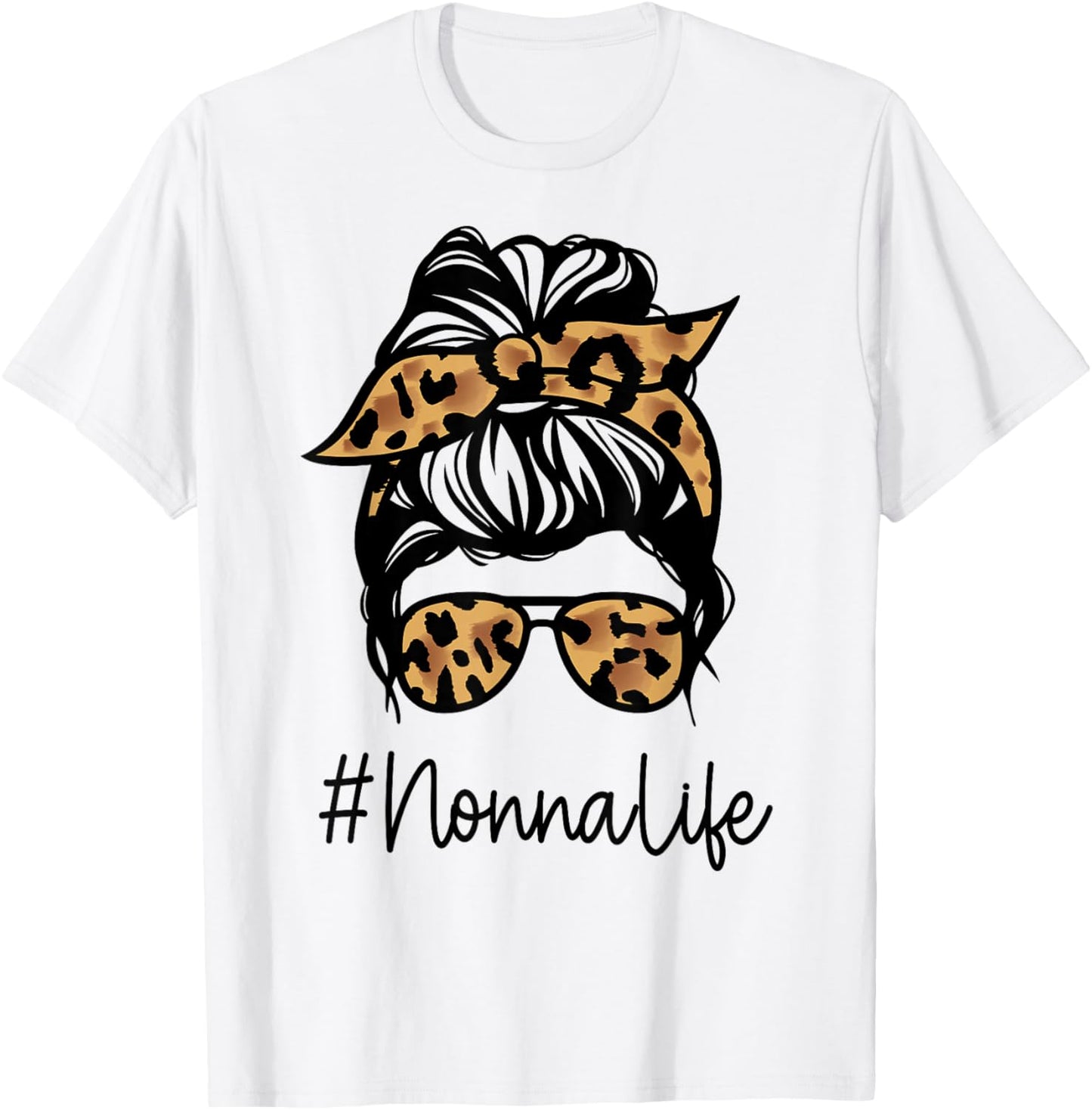 NONNA Leopard Messy Bun Mother's Day for Grandmothers T-Shirt - T-Shirt | White