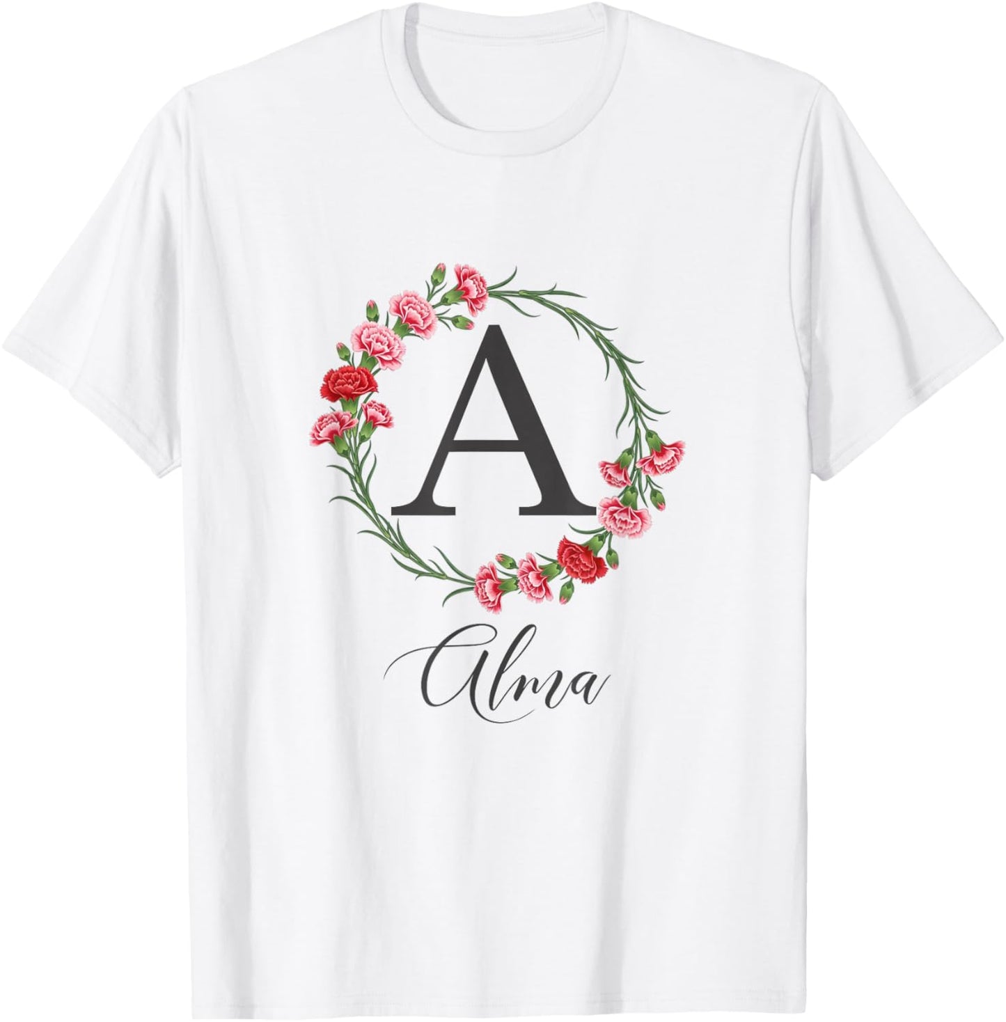 Floral Alma Nom Fleurs Nom Personnalisé Alma T-Shirt - T-Shirt | White