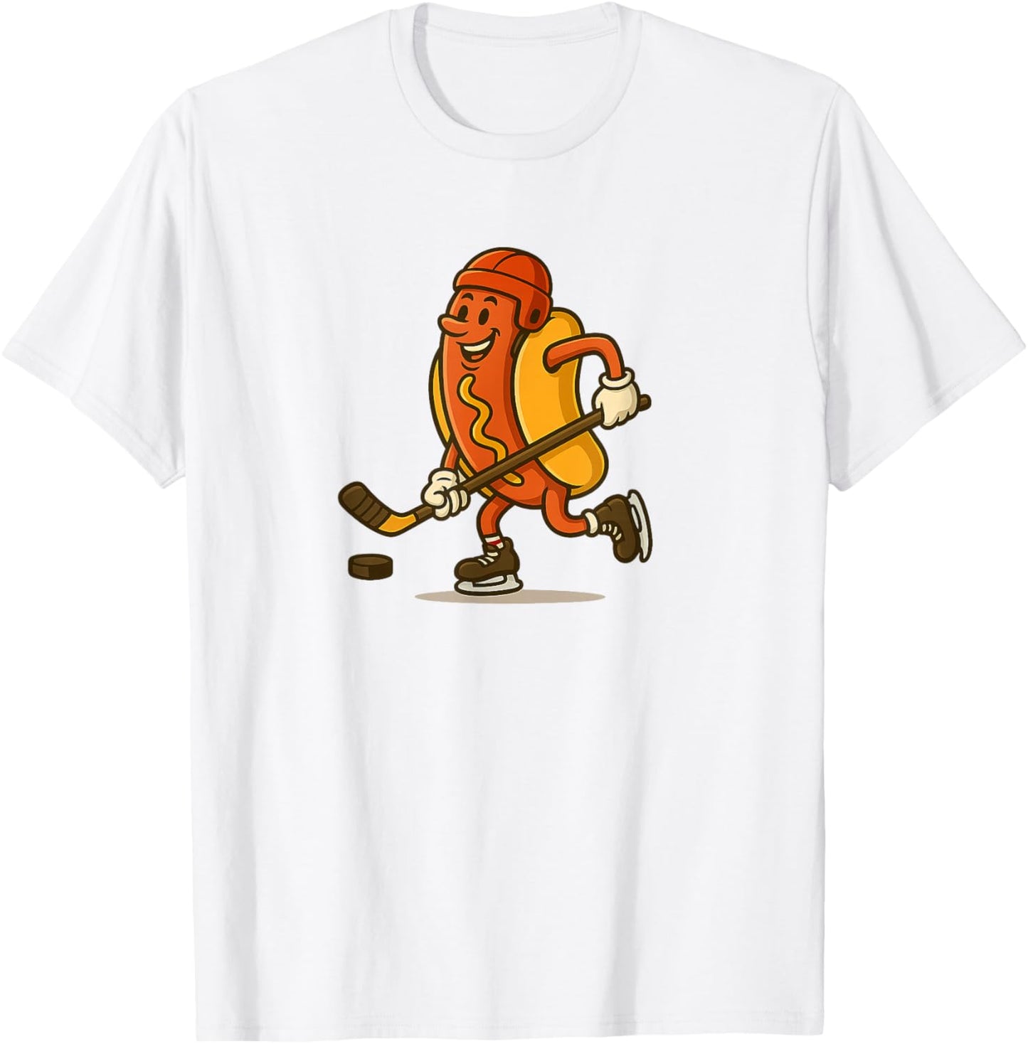 Funny Hot Dog Hockey Player Cartoon Mascot Art T-Shirt - T-Shirt | White