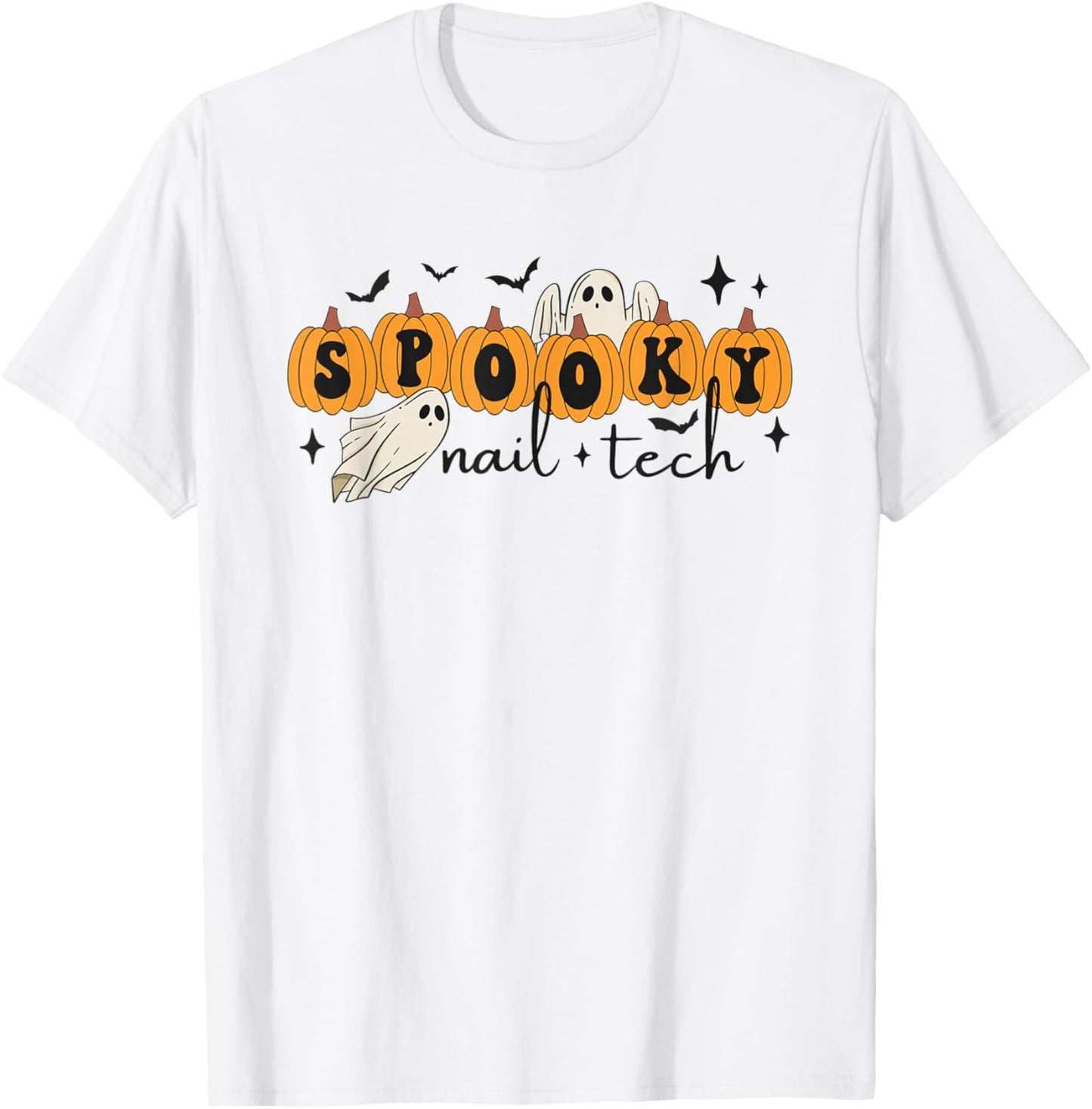 Women Spooky Nail Tech Halloween Pumpkins Ghosts Nail Salon T-Shirt - T-Shirt | White