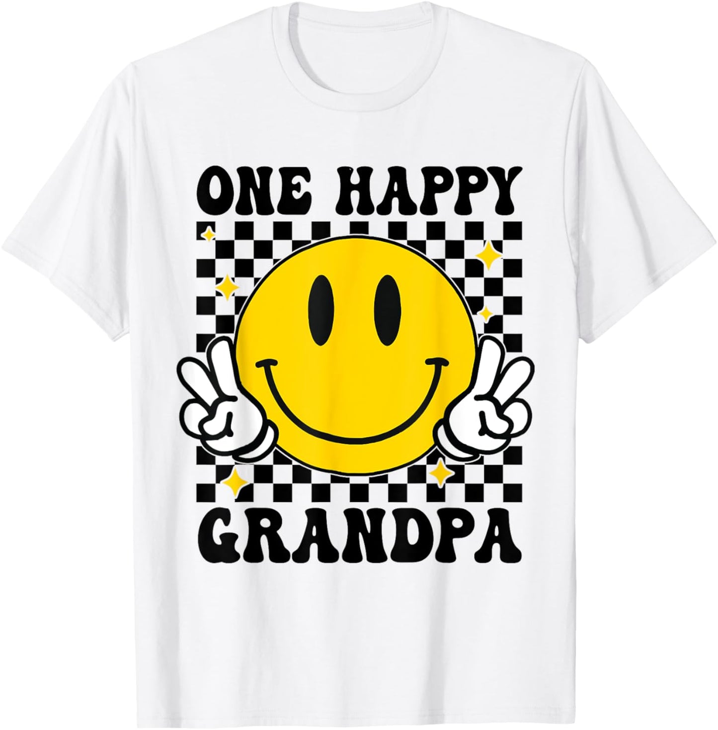 One Happy Dude Grandpa happy face 1st Birthday Family T-Shirt - T-Shirt | White