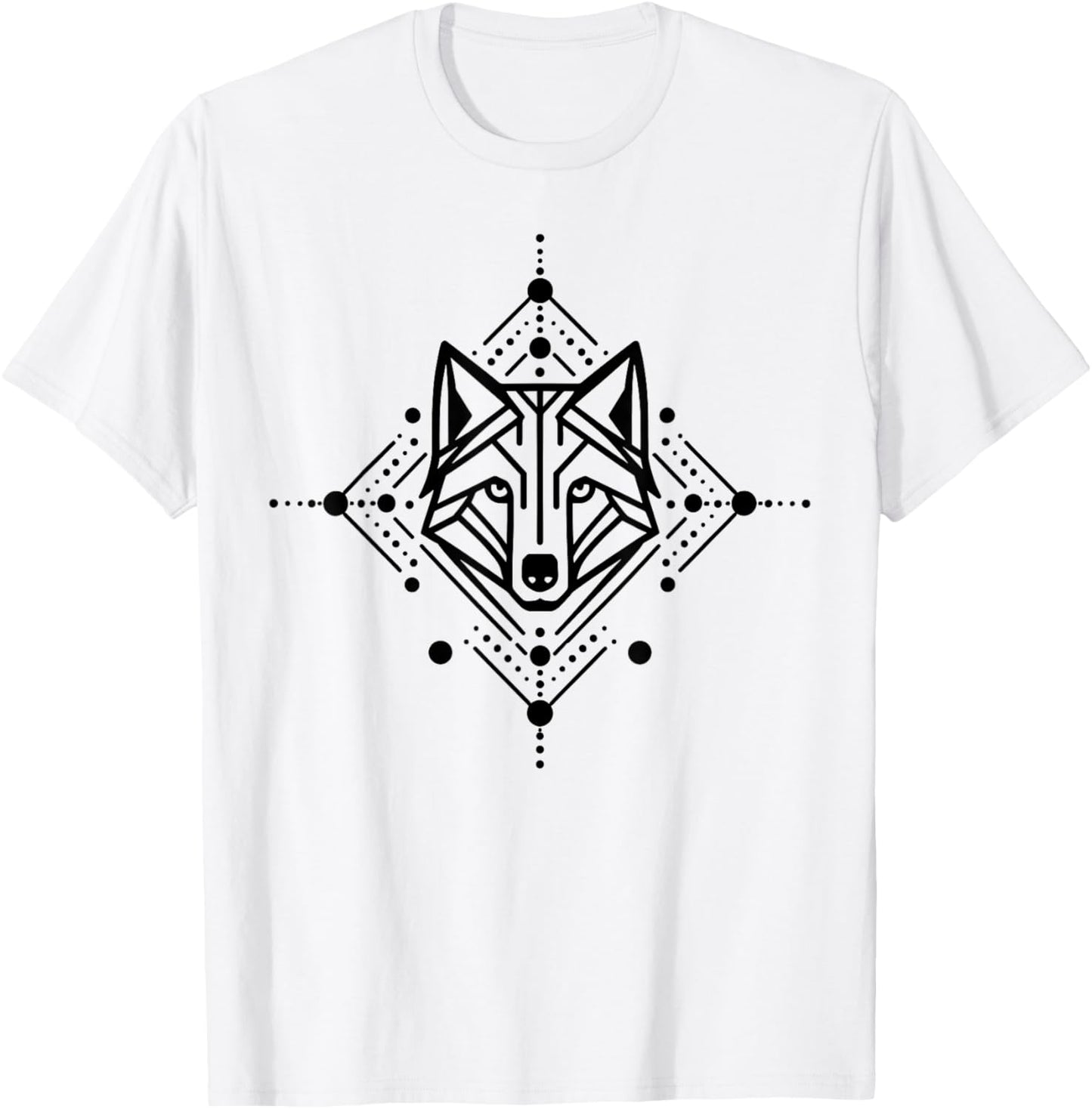 Minimal Line and Shape Black Design of A Wolf Geometric T-Shirt - T-Shirt | White