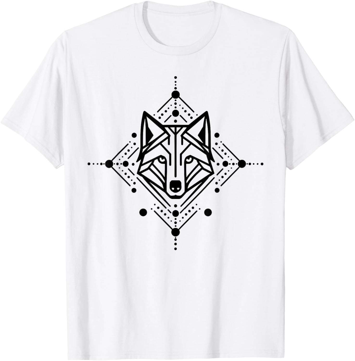 Minimal Line and Shape Black Design of A Wolf Geometric T-Shirt - T-Shirt | White