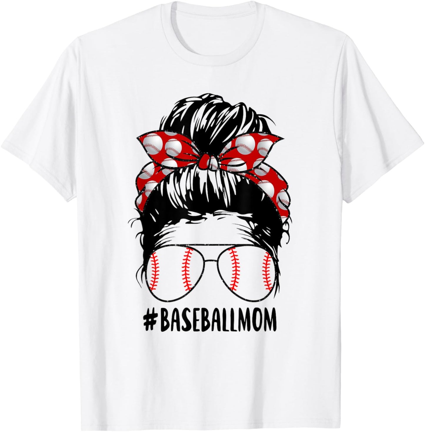 Baseball Mom Hair Baseball Sunglasses T-Shirt - T-Shirt | White