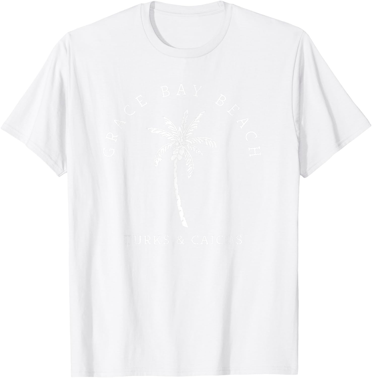 Original Grace Bay Turks & Caicos Palm Tree Novelty Art T-Shirt - T-Shirt | White