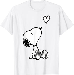 Peanuts Valentine Snoopy Sitting Heart T-Shirt - T-Shirt | White