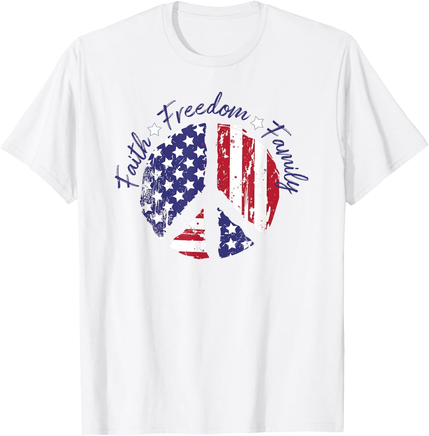 Patriotic Peace Sign USA Flag Faith Freedom Family T-Shirt - T-Shirt | White