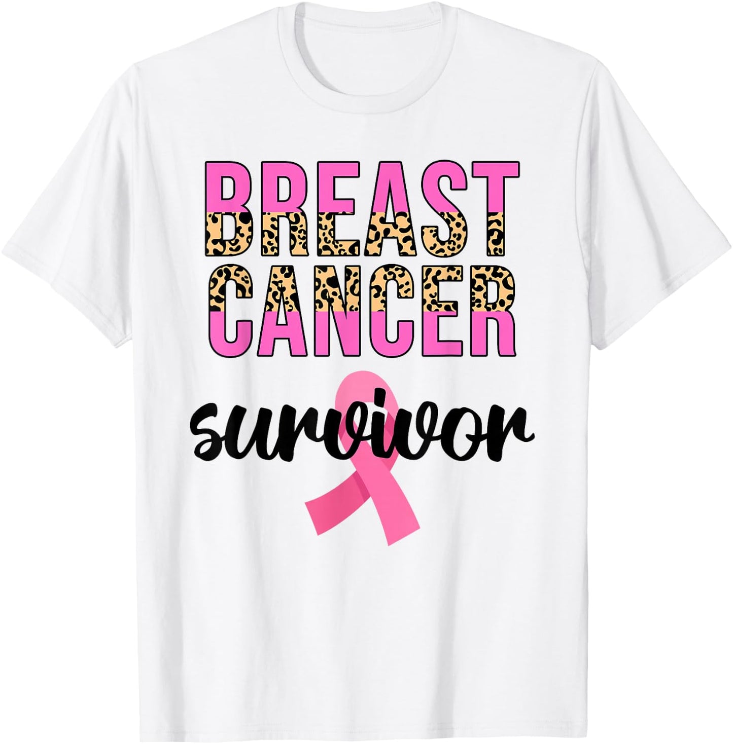 Breast Cancer Survivor Women Leopard Breast Cancer Awareness T-Shirt - T-Shirt | White