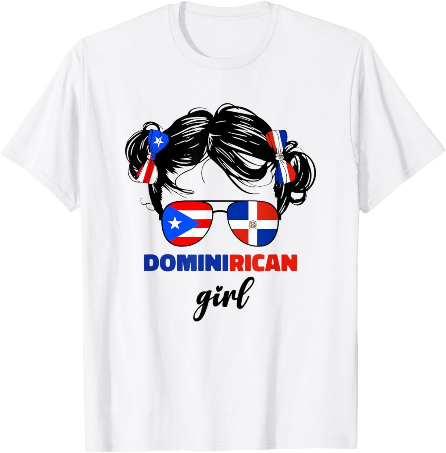DominiRican Girl Kids Dominican and Puerto Rican Rico Flag T-Shirt - T-Shirt | White