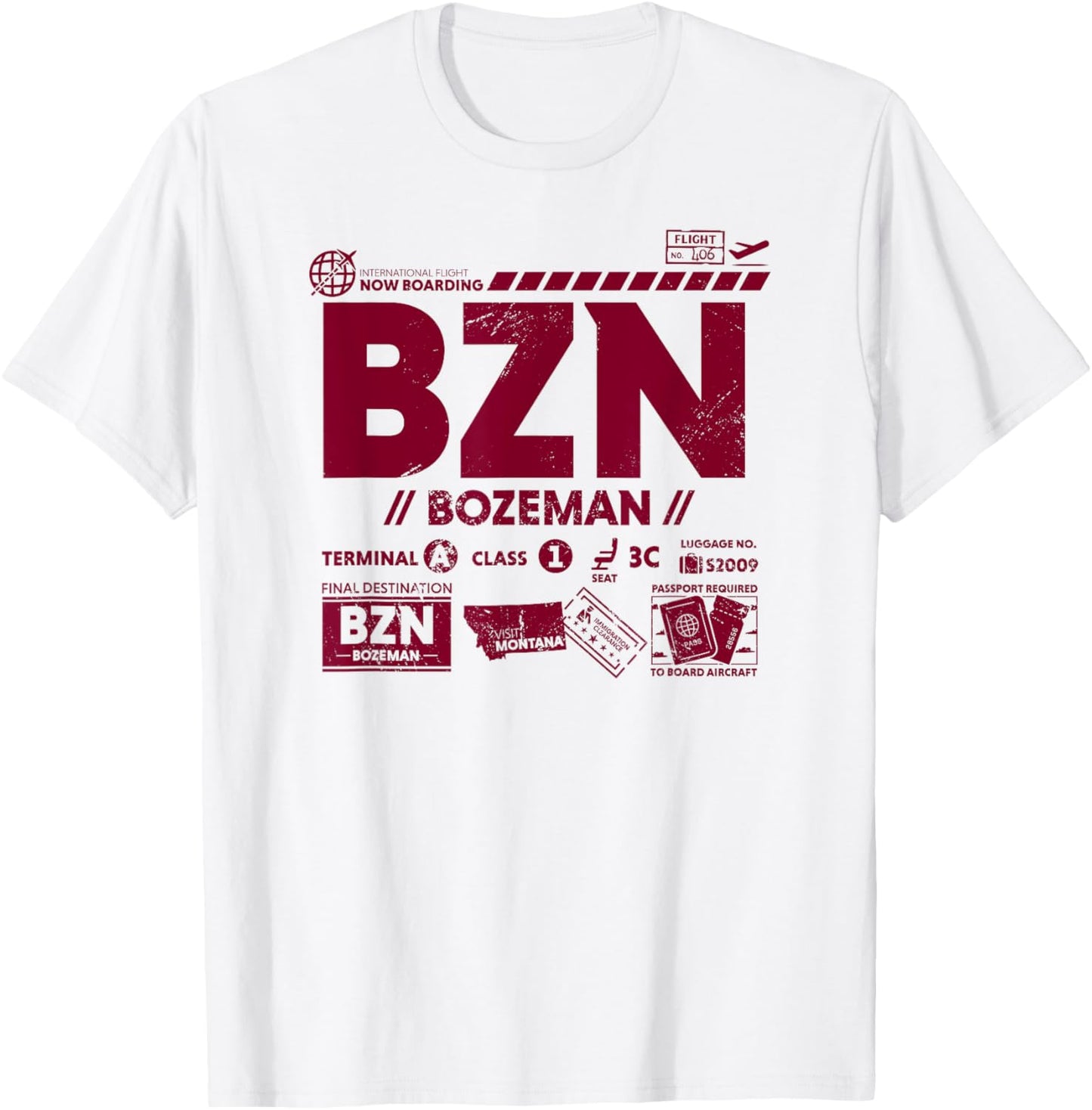 Vintage Bozeman BZN Airport Code Travel Day Retro Tag MT T-Shirt - T-Shirt | White