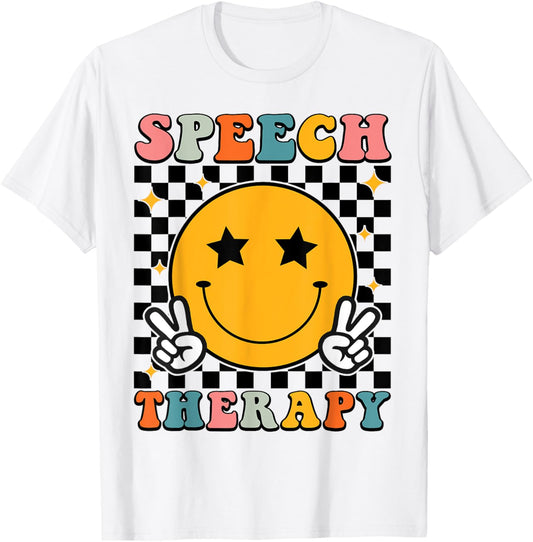 Speech Therapy Retro Smile Face SLP Teacher Speech Therapist T-Shirt - T-Shirt | White