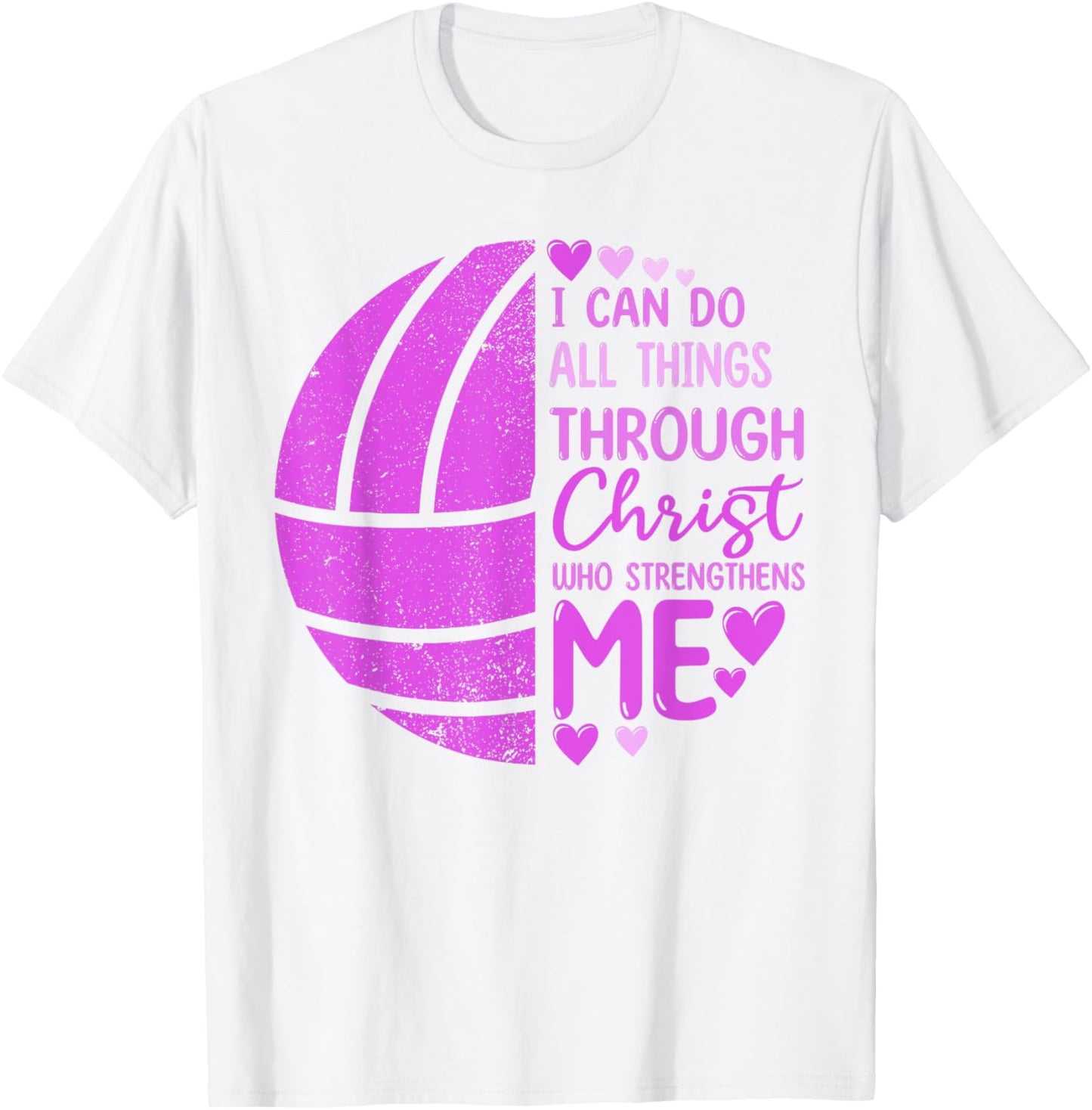 Volleyball Girl Women Boy Men Funny Volleyball Christ Verse T-Shirt - T-Shirt | White