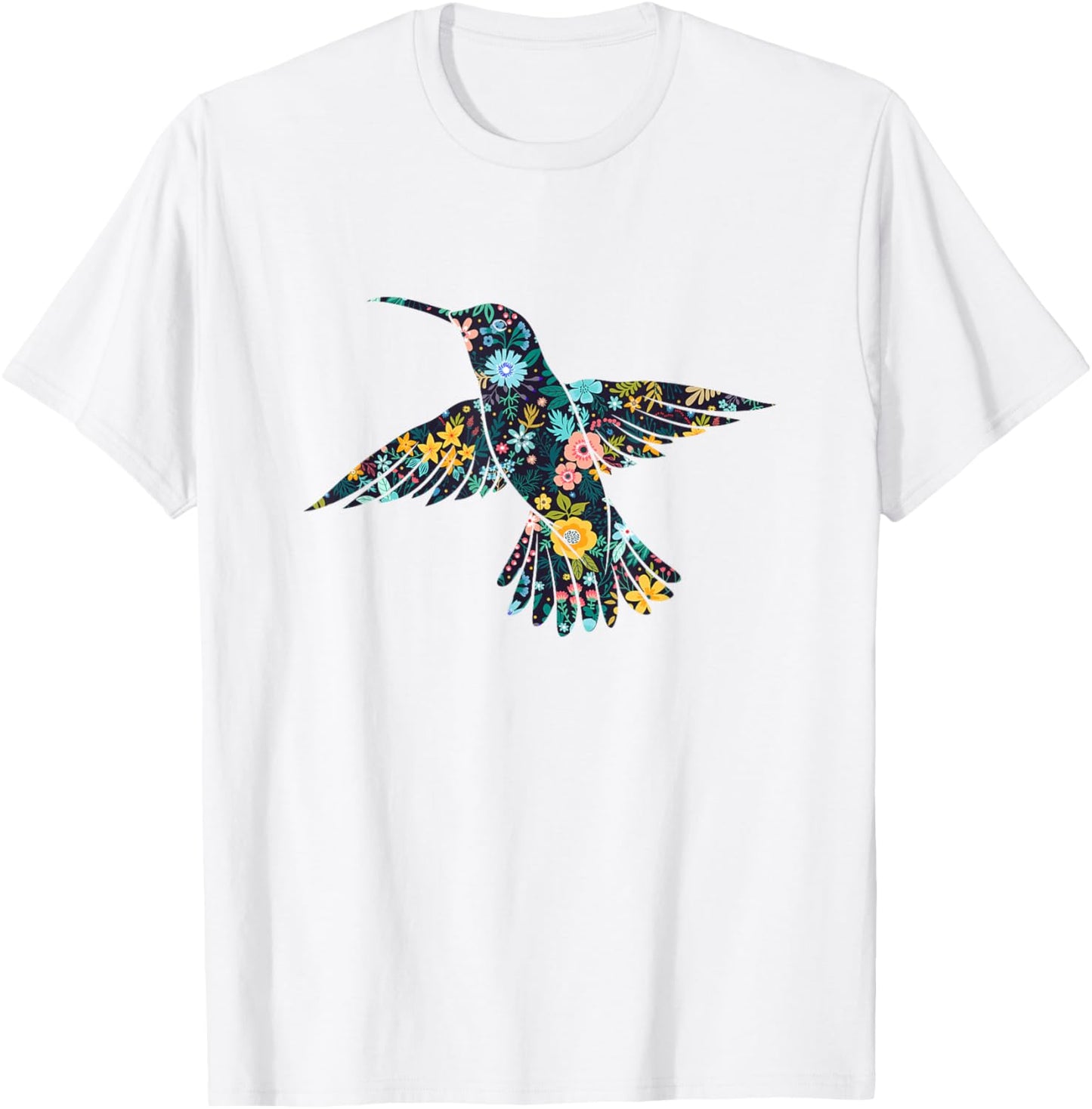 Floral Hummingbird Birds Silhouette Girls Graphic T-Shirt - T-Shirt | White