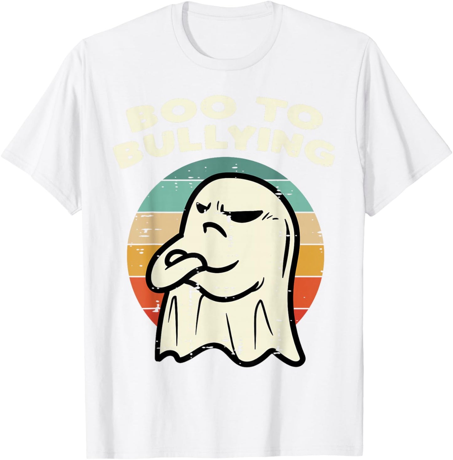Boo To Bullying Retro Orange Unity Day Halloween Ghost Kids T-Shirt - T-Shirt | White