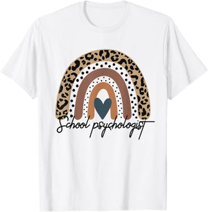 School Psychologist Leopard Rainbow Psychology T-Shirt - T-Shirt | White