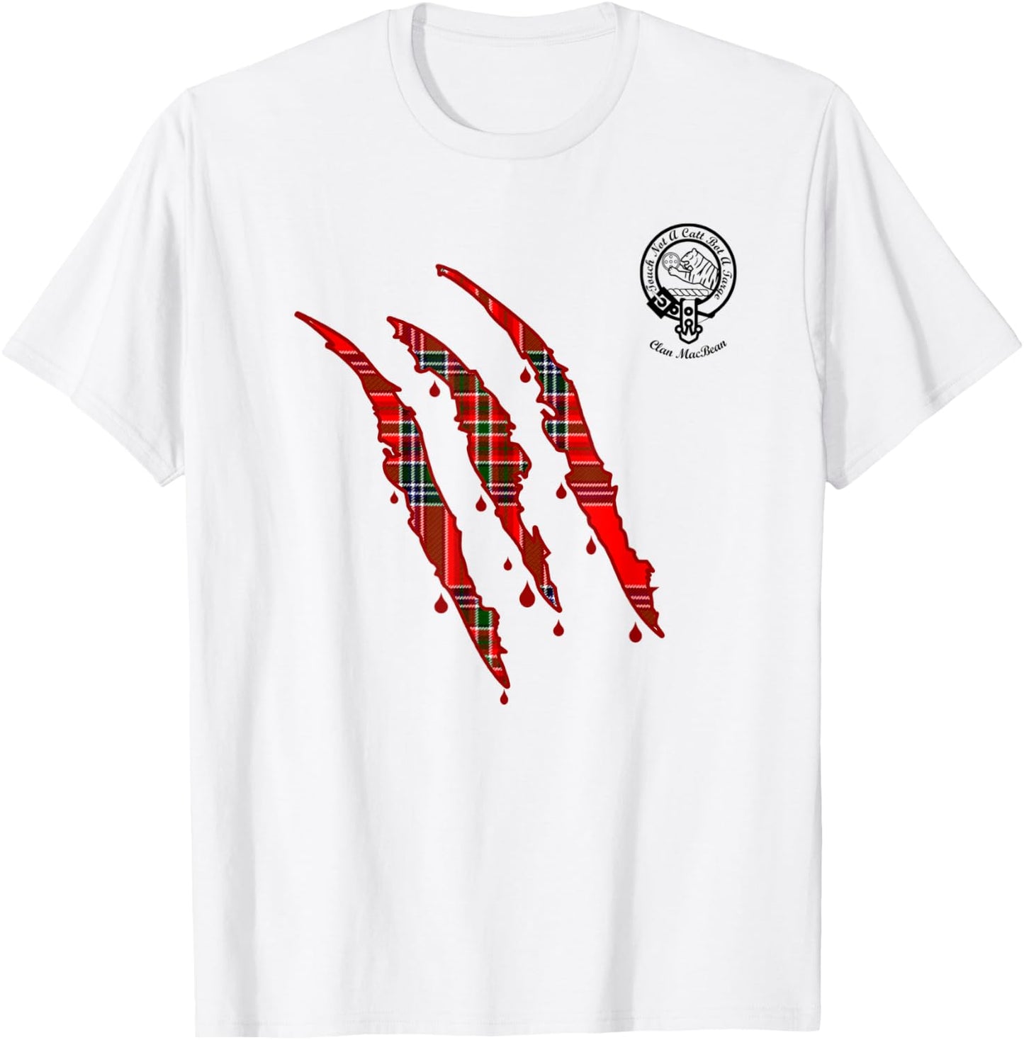 Clan MacBean Claw Marks Surname Tartan Crest T-Shirt - T-Shirt | White