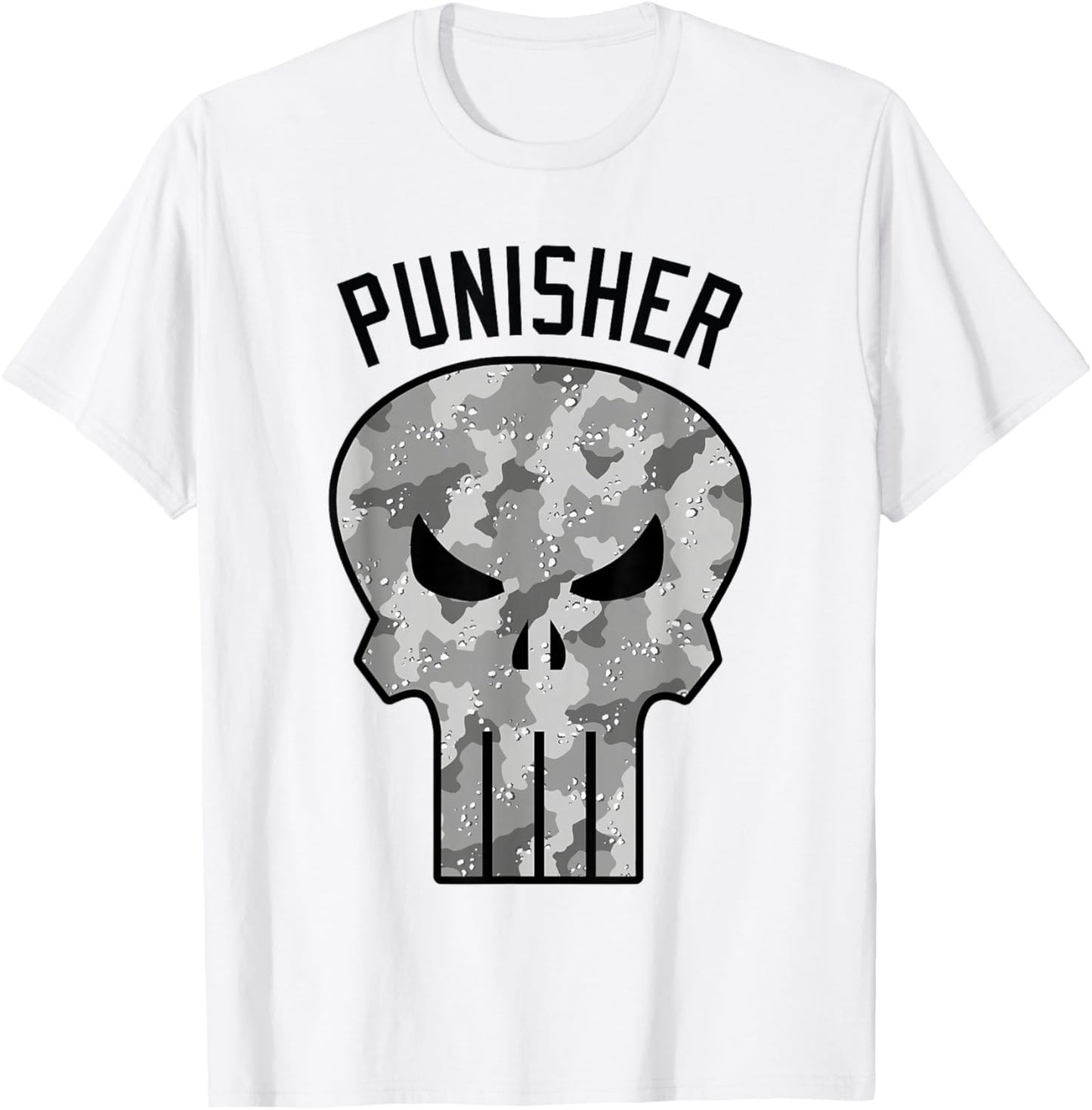 Marvel Punisher Grayscale Army Camouflage Skull Logo T-Shirt - T-Shirt | White