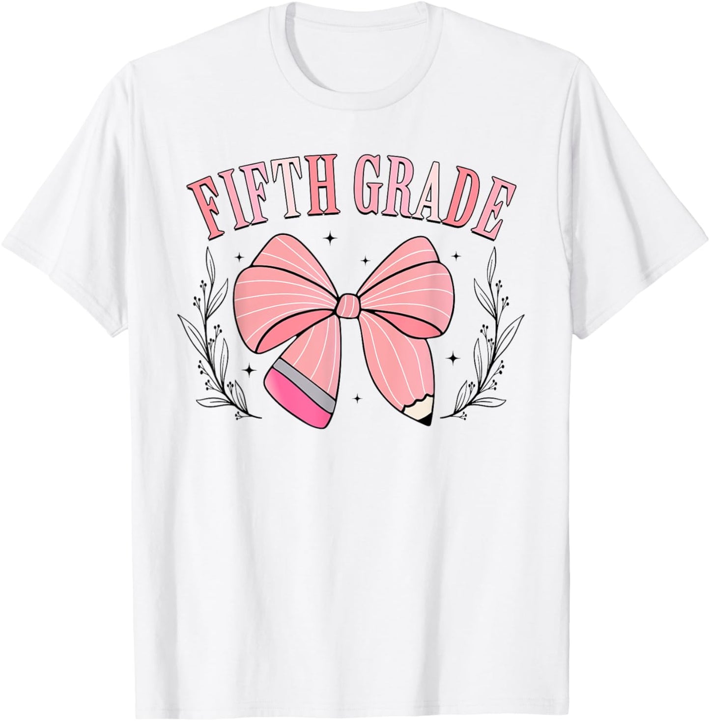 5th Grade Teacher Pencil Coquette Bow Back To School Teacher Women Girls Kids T-Shirt - T-Shirt | White