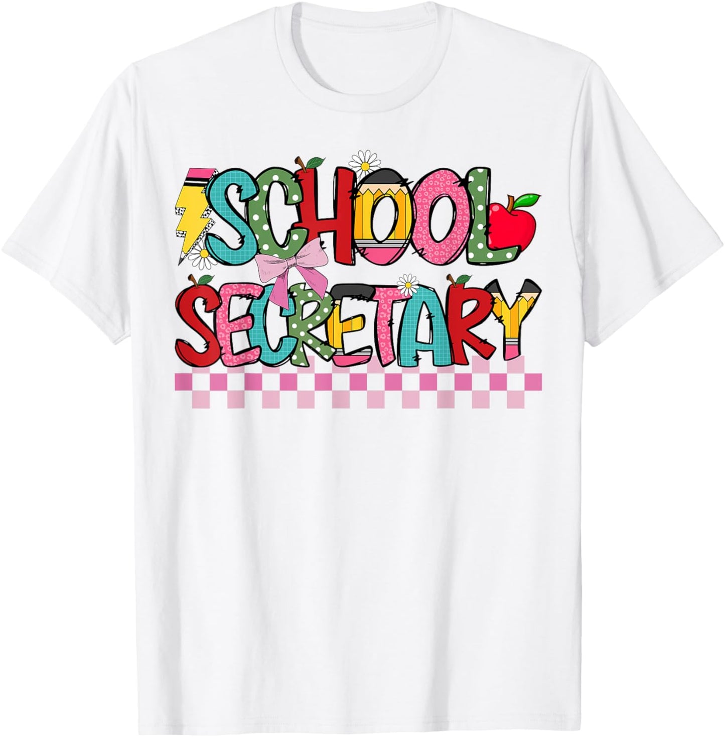 School Secretary Coquette Bow Pencil Cute School Secretary T-Shirt - T-Shirt | White