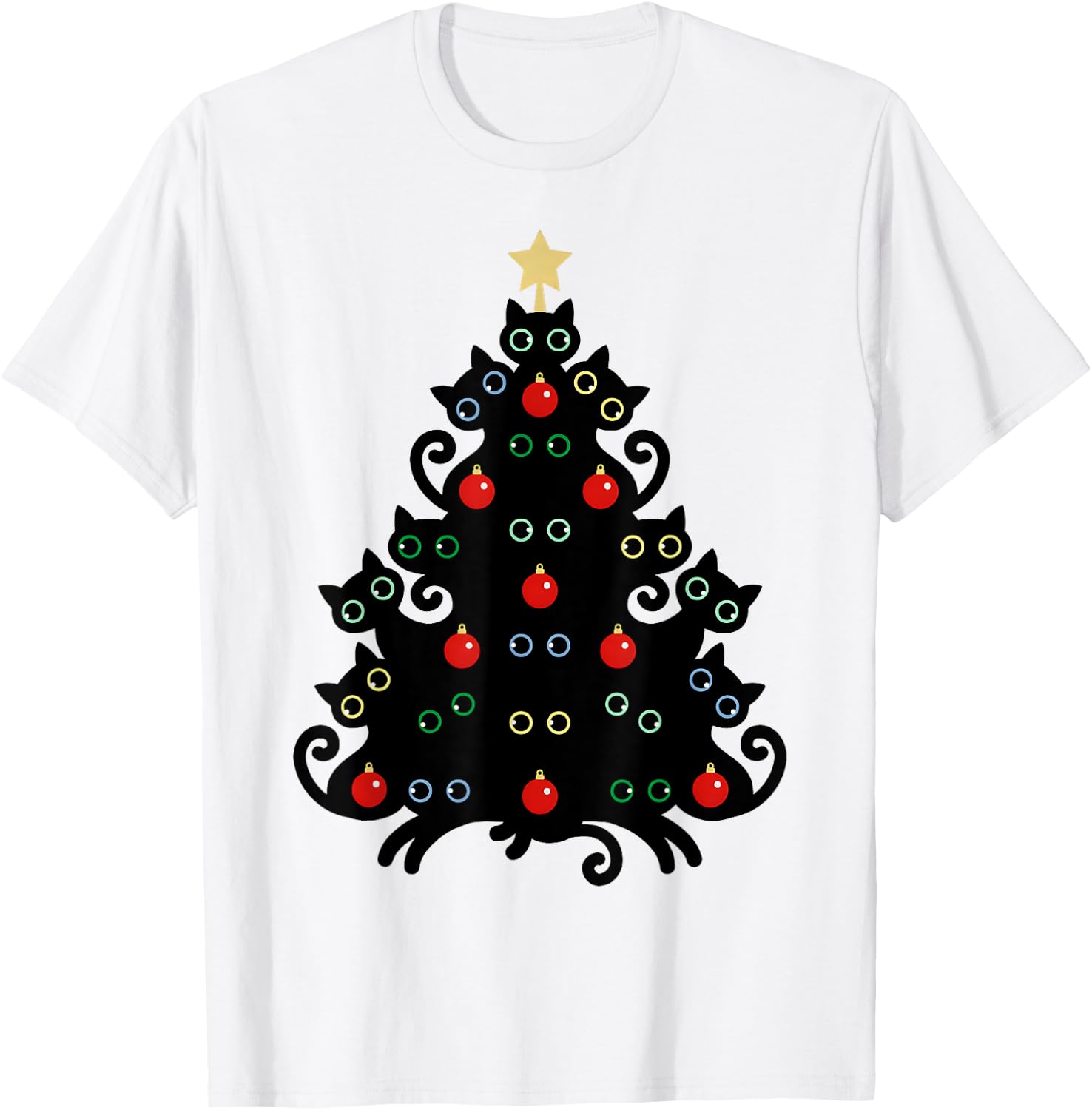Cat Christmas Tree X-Mas Holiday Kitten Funny Black Cats Men Women Kids T-Shirt - T-Shirt | White