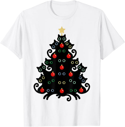 Cat Christmas Tree X-Mas Holiday Kitten Funny Black Cats Men Women Kids T-Shirt - T-Shirt | White