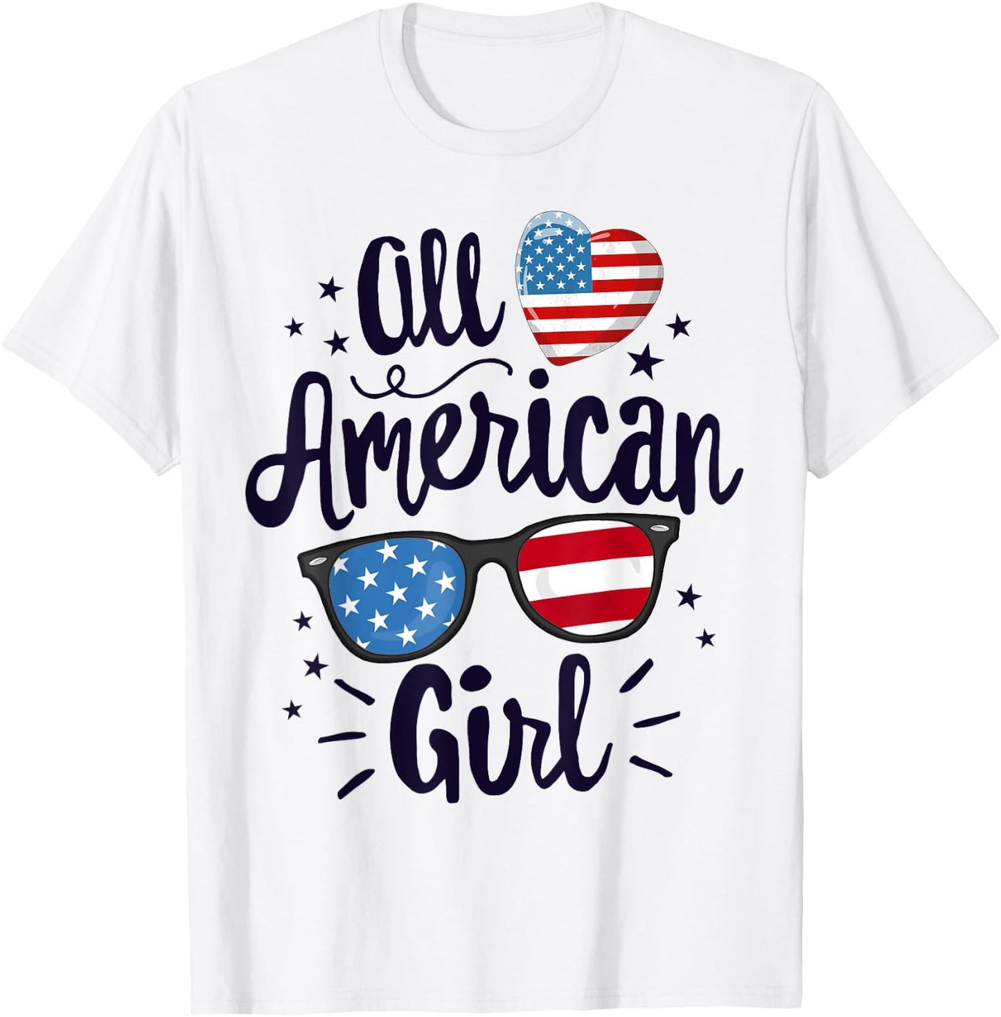 All American Girl Women American Flag 4th of July Patriotic T-Shirt - T-Shirt | White