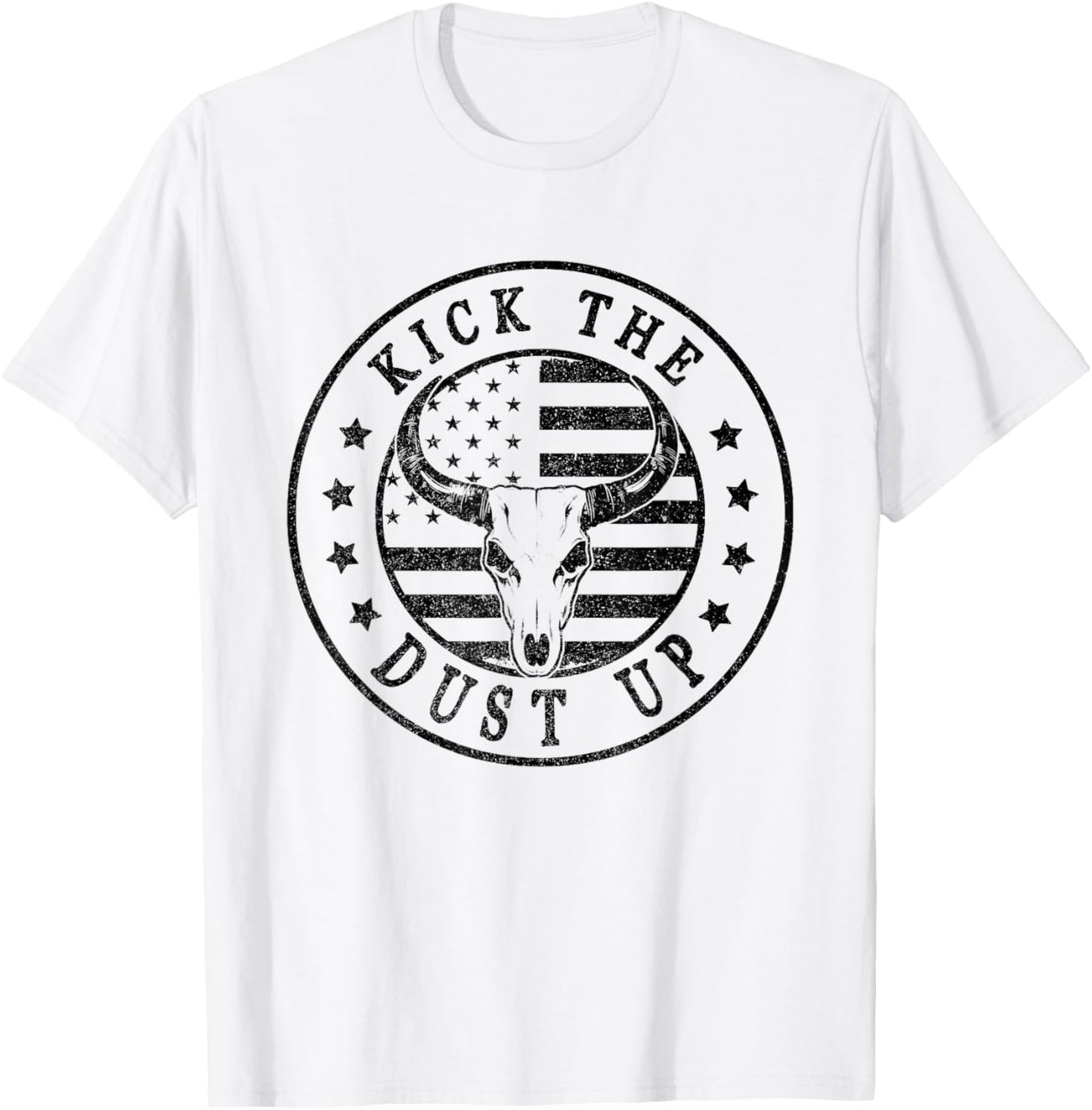 Kick The Dust Up Vintage Western Country Bull Skull USA Flag Men T-Shirt - T-Shirt | White