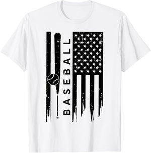 Baseball US American Flag Patriotic Sports Men Women Kids T-Shirt - T-Shirt | White