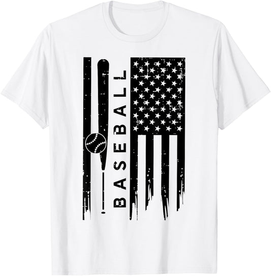 Baseball US American Flag Patriotic Sports Men Women Kids T-Shirt - T-Shirt | White