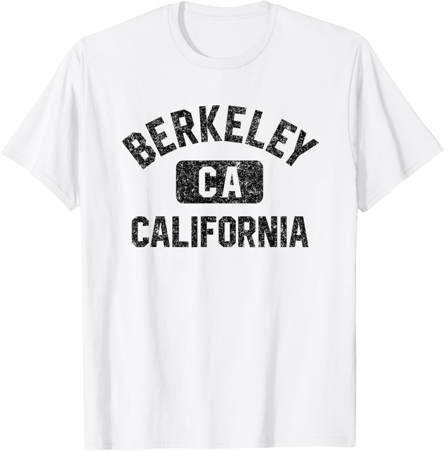Berkeley California Gym Style Yellow w Distress Black Print T-Shirt - T-Shirt | White