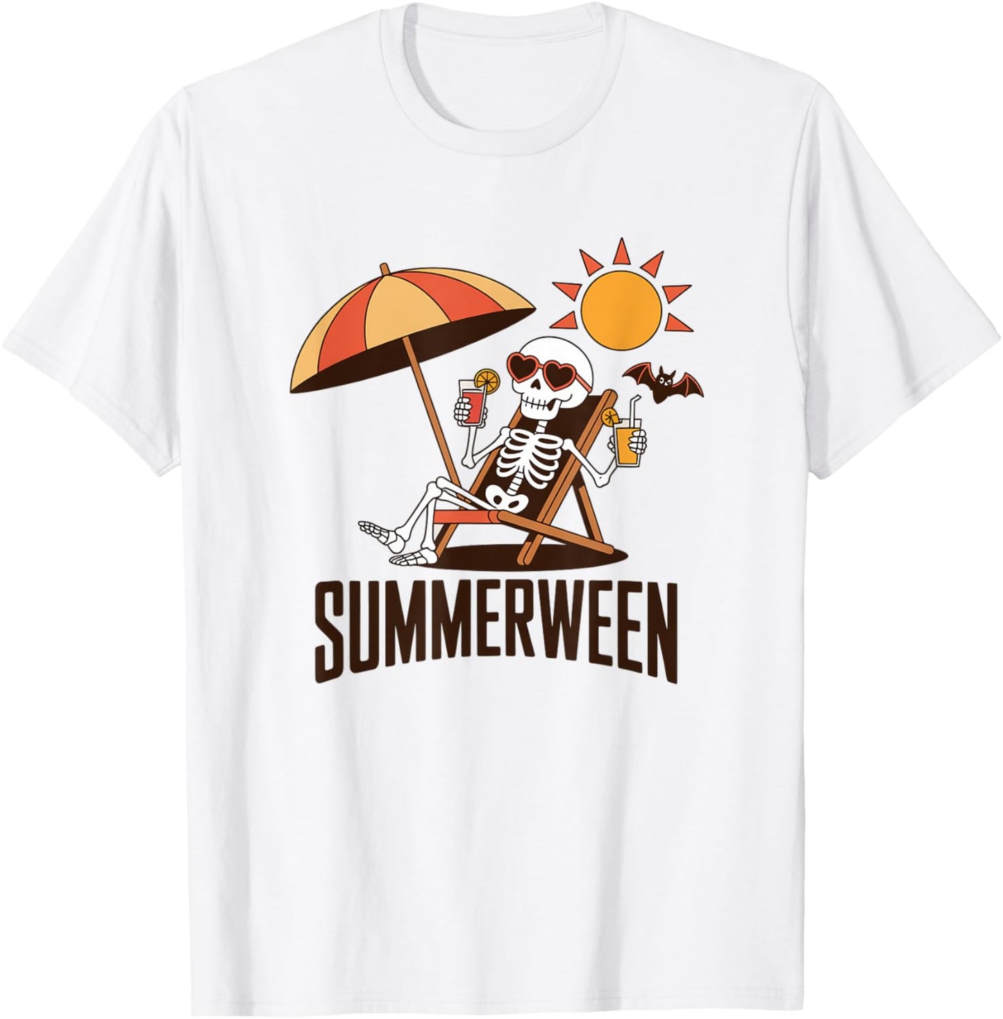 Skeleton Summerween Drink Beach Halloween Summer Scary Fun T-Shirt - T-Shirt | White