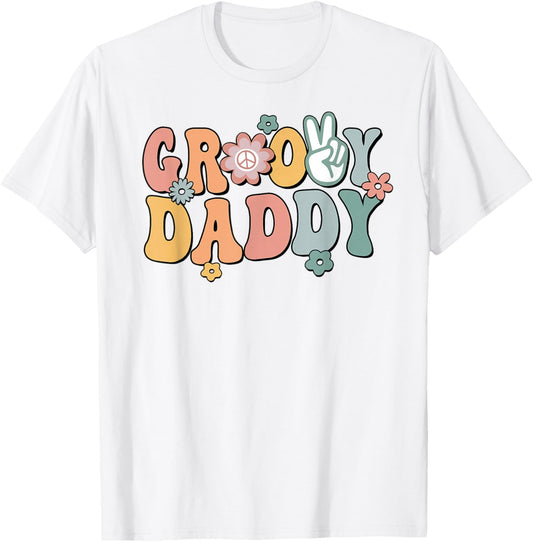 Groovy Daddy Retro Dad Matching Family 1st Birthday Party T-Shirt - T-Shirt | White