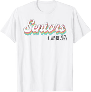Retro Seniors Class of 2025: Senior Back to School T-Shirt - T-Shirt | White