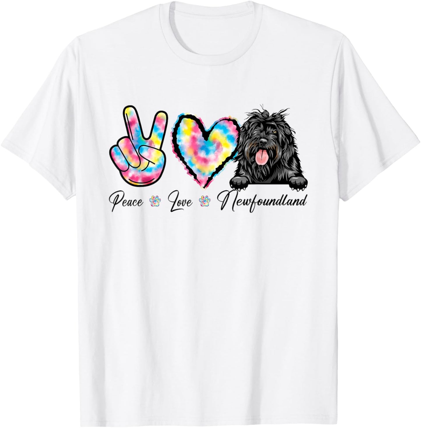 Tie Dye Peace Love Newfoundland Dog Puppy Paw Lover T-Shirt - T-Shirt | White