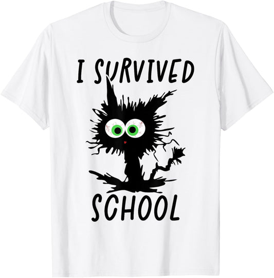 I Survived School Cat Happy Last Day Of School Men Women Kids T-Shirt - T-Shirt | White